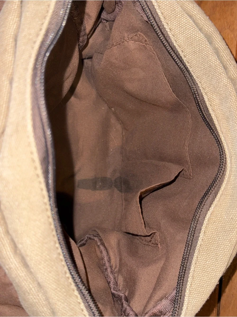 Canvas & Leather Crossbody Messenger Bag - Taupe and Dark Brown